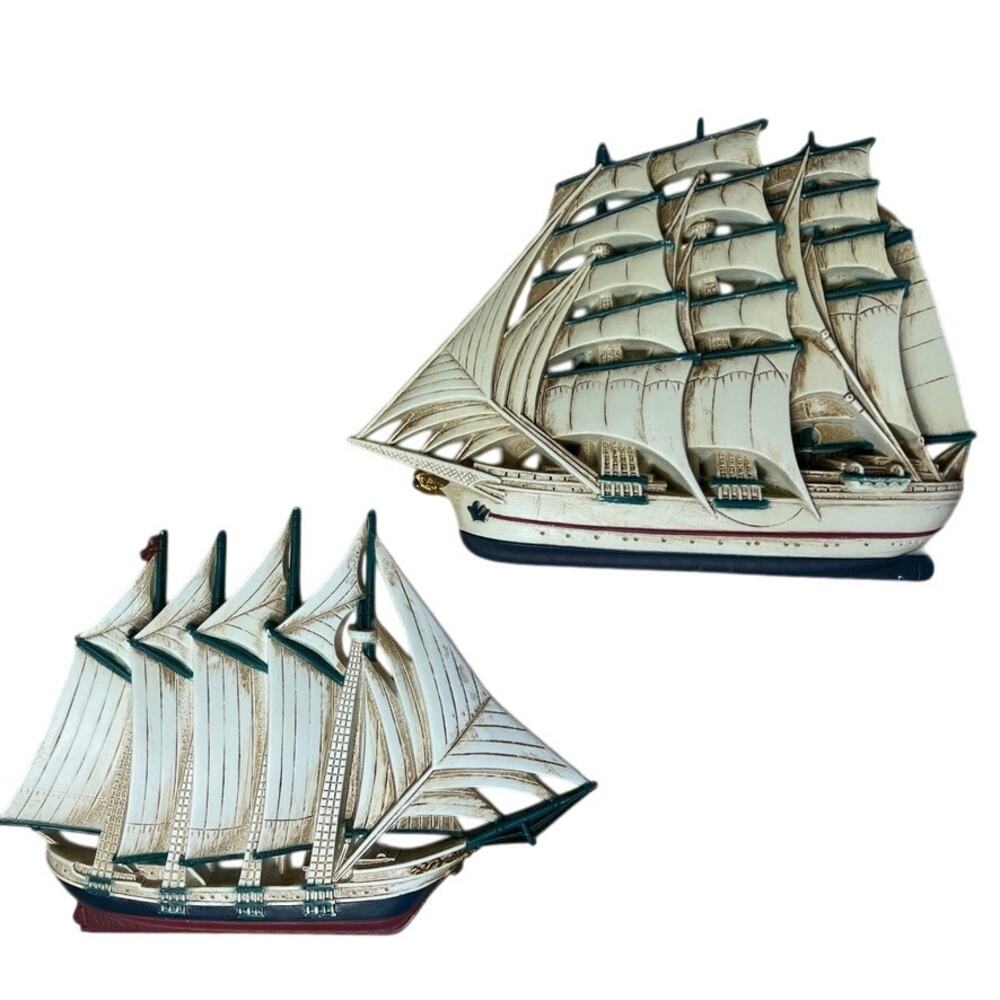 Set of Vintage Burwood Ship Plaques Wall Art Nautical Colonial Sea Cottage Decor